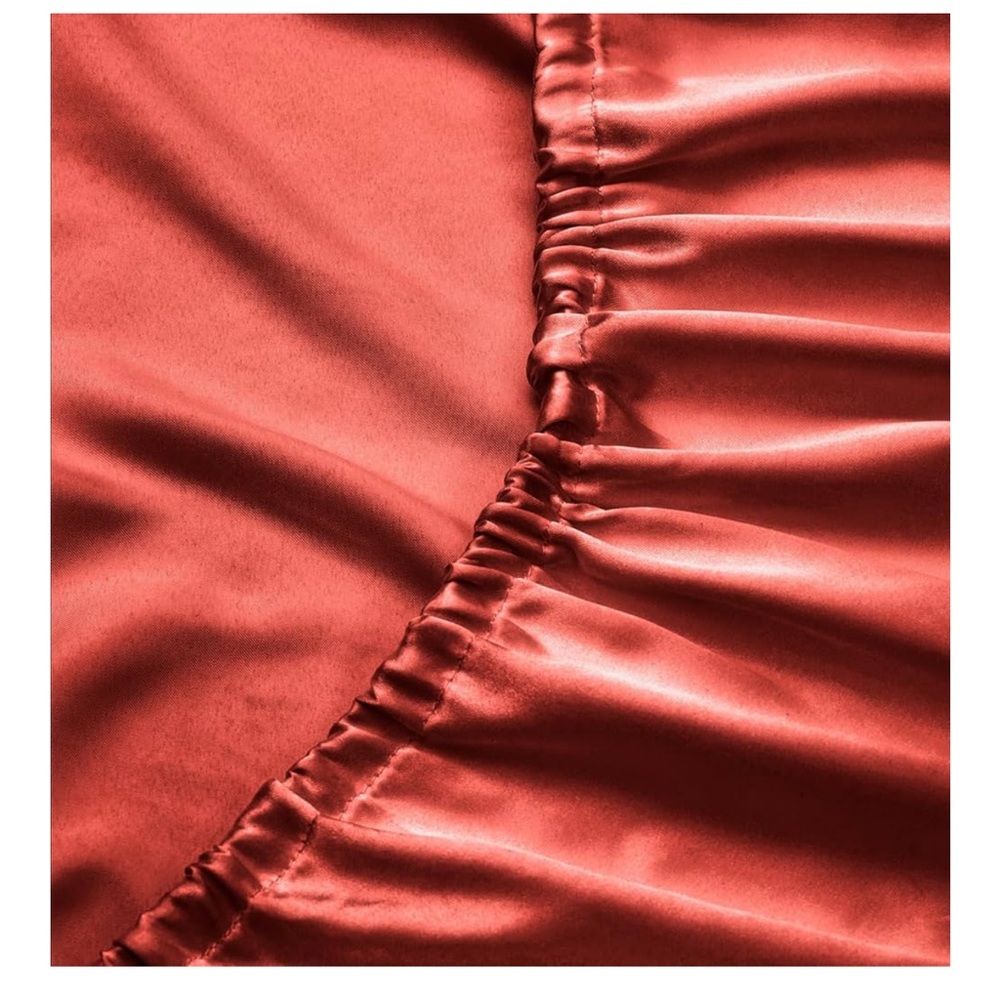 Lanest Housing Twin Extra Long Silk Satin Fitted Sheet, burnt orange